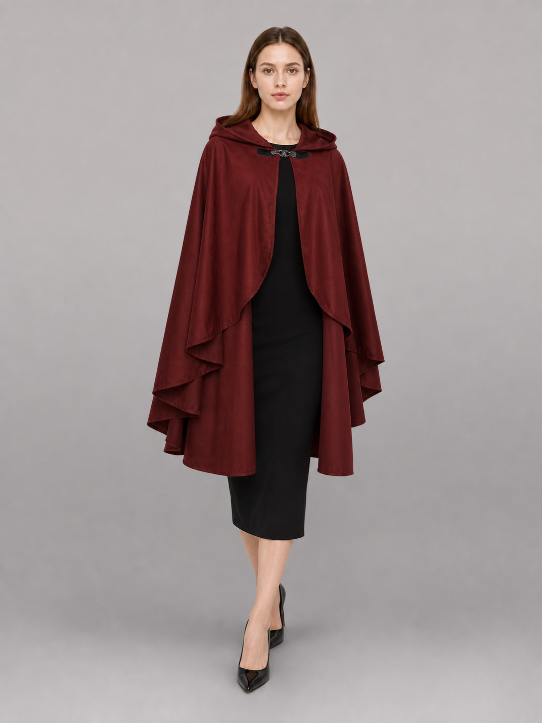 Burgundy Hooded Costume Cloak for Cosplay