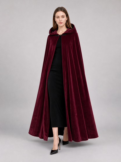 Burgundy Long Carnival Cloak with Hood