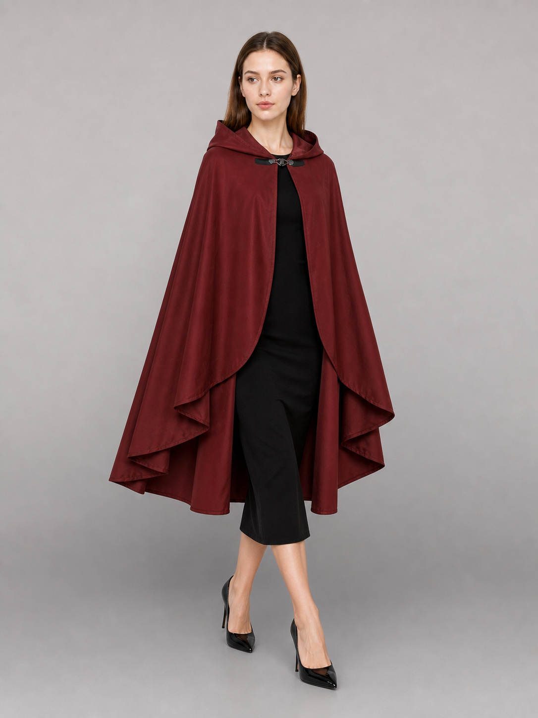 Burgundy Hooded Costume Cloak for Cosplay