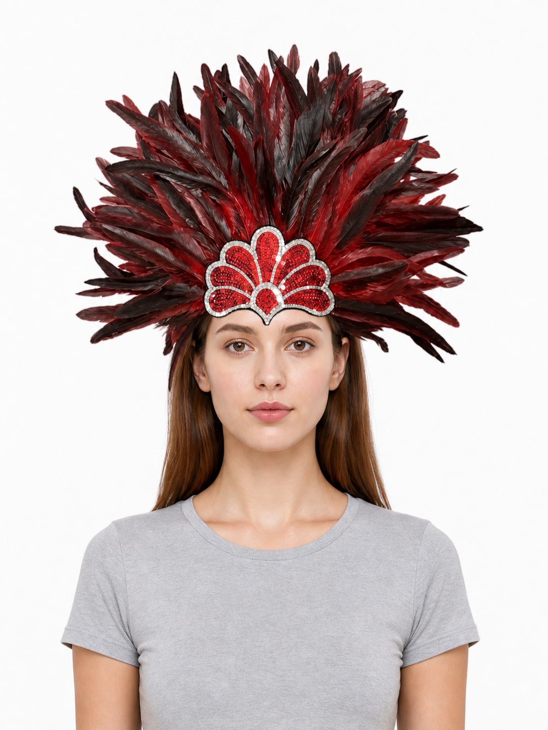 Carnival headpiece with red feathers