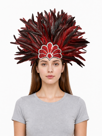 Carnival headpiece with red feathers