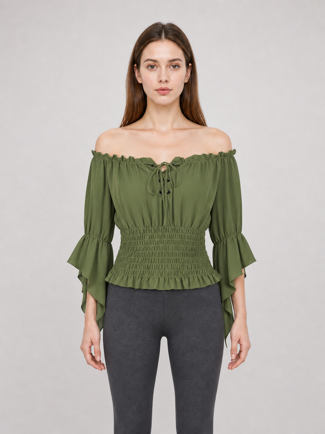 Off-the-Shoulder Blouse with Lacing