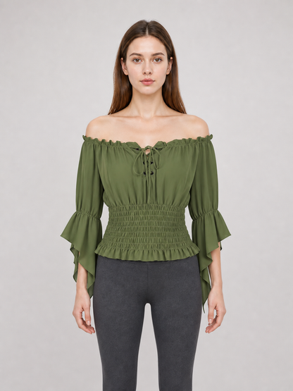 Off-the-Shoulder Blouse with Lacing