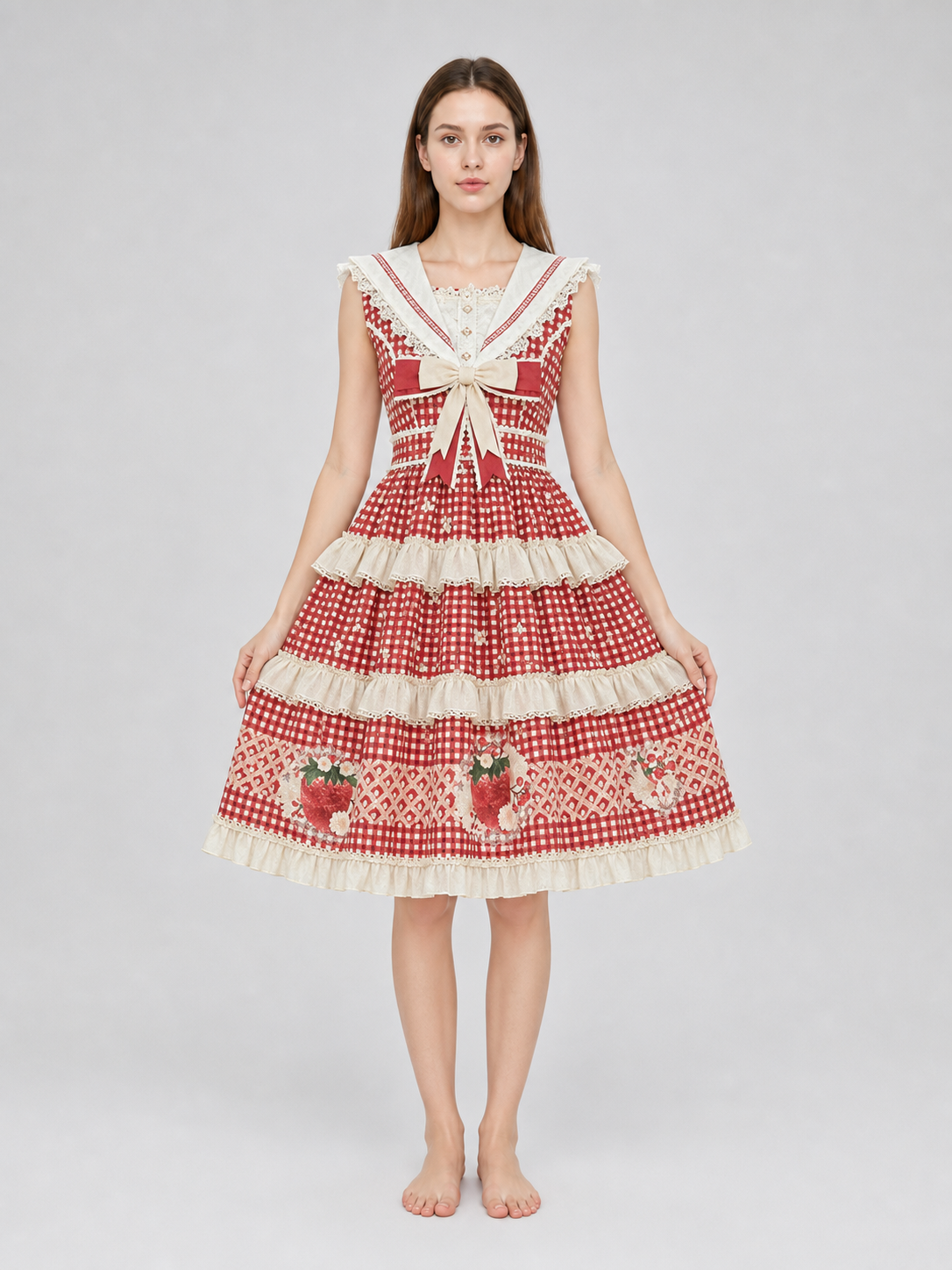 Sleeveless Strawberry Plaid Lolita Dress