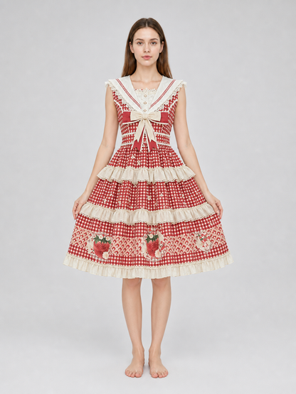 Sleeveless Strawberry Plaid Lolita Dress