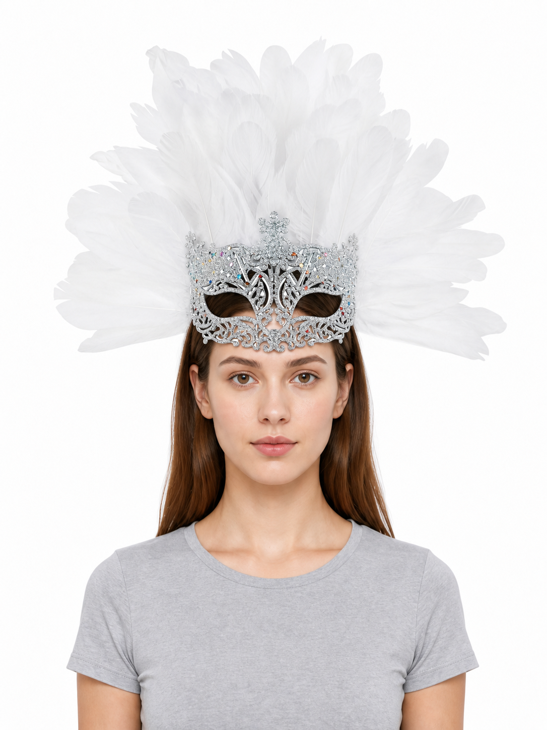 White Feather Masquerade Mask product view 18
