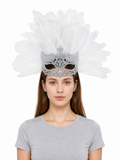 White Feather Masquerade Mask product view 18