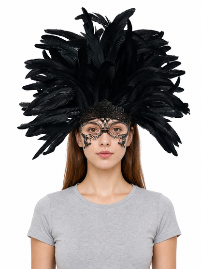 Carnival Feather Headpiece with Mask