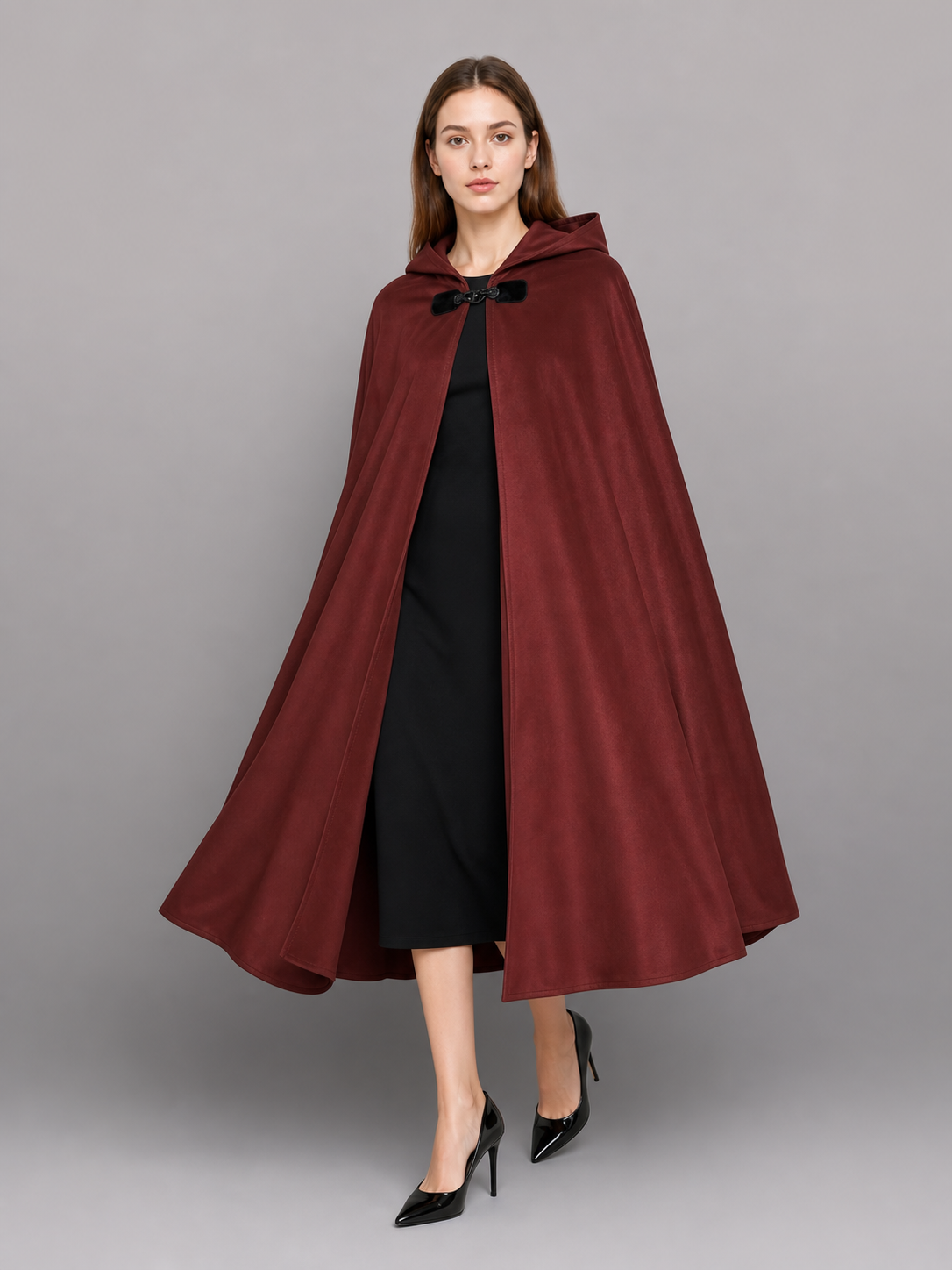 Burgundy Hooded Carnival Cloak for Cosplay