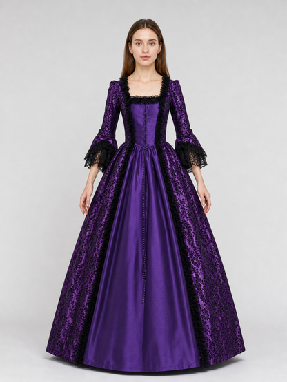 Victorian Dress with Lace and Long Sleeves front view