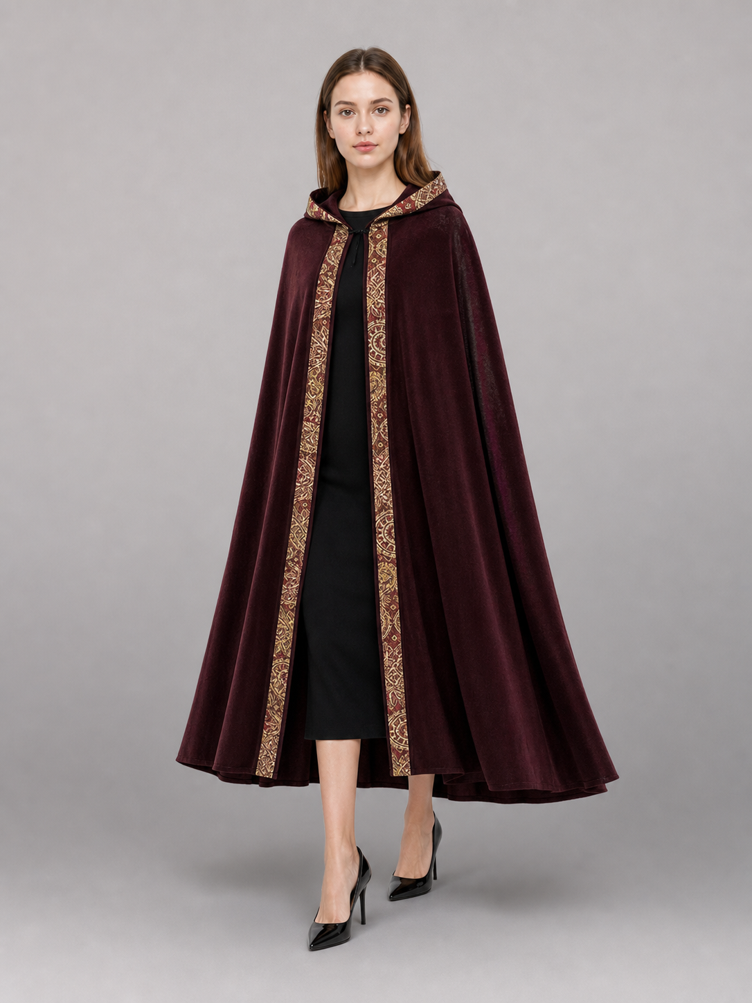 Burgundy Carnival Cloak with Hood