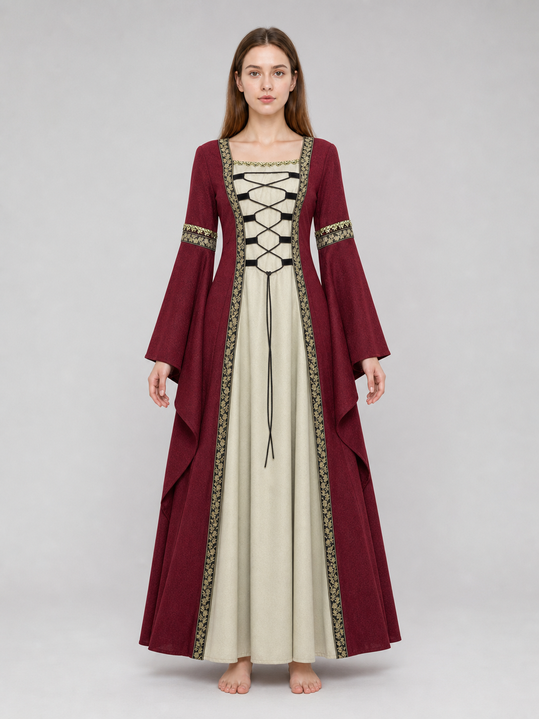 Long Medieval Dress with Flared Sleeves