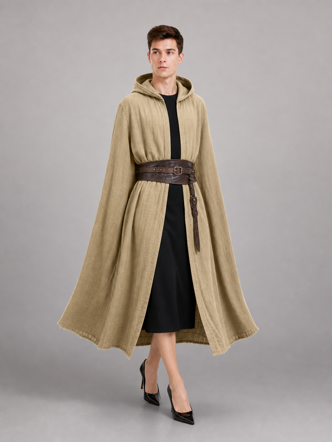 Khaki Hooded Medieval Carnival Cloak