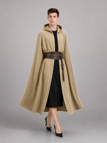 Khaki Hooded Medieval Carnival Cloak