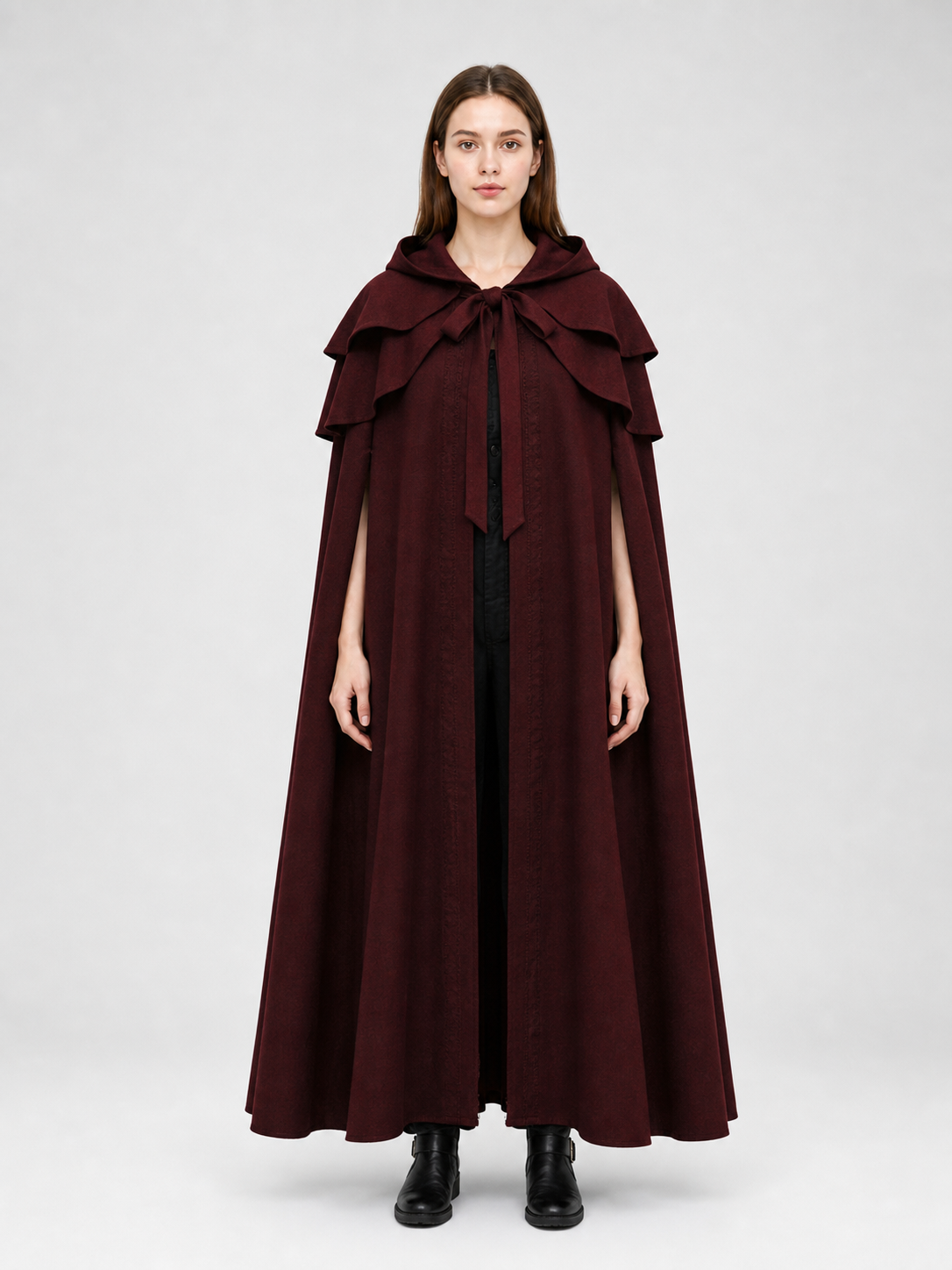 Medieval Gothic Hooded Cloak, Burgundy