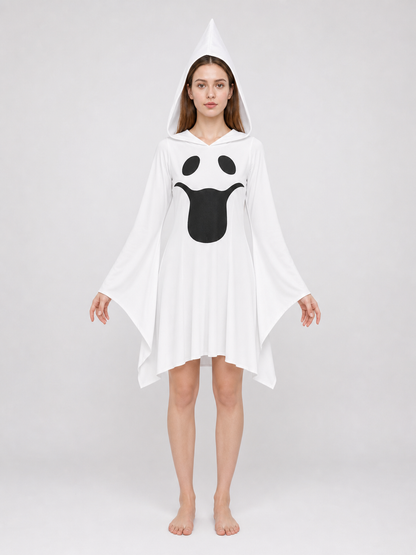 Ghost costume with hood, dress with gloves