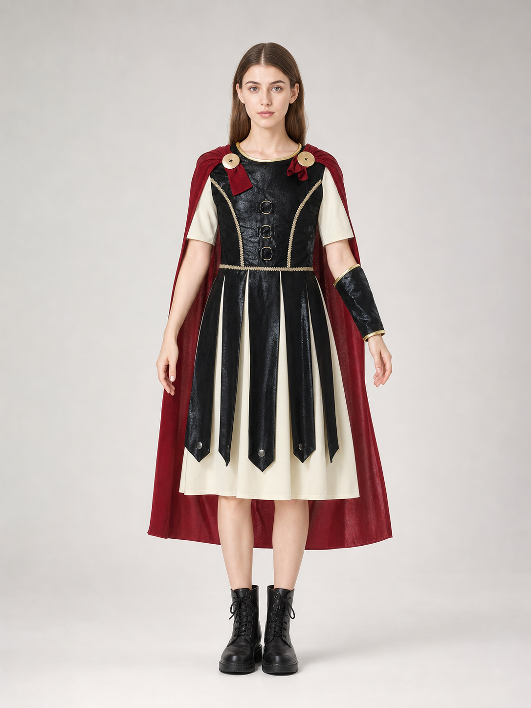 Retro-Style Dress with Red Cape
