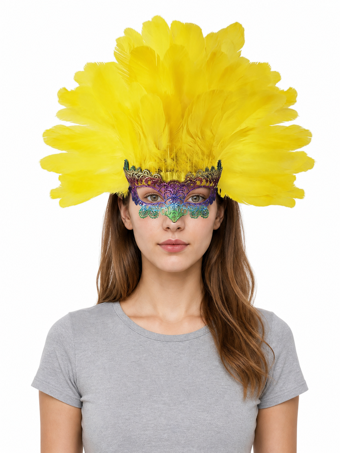 Carnival headpiece with yellow feathers
