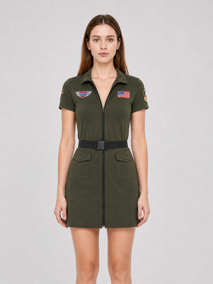 Military-style jumpsuit costume with cap