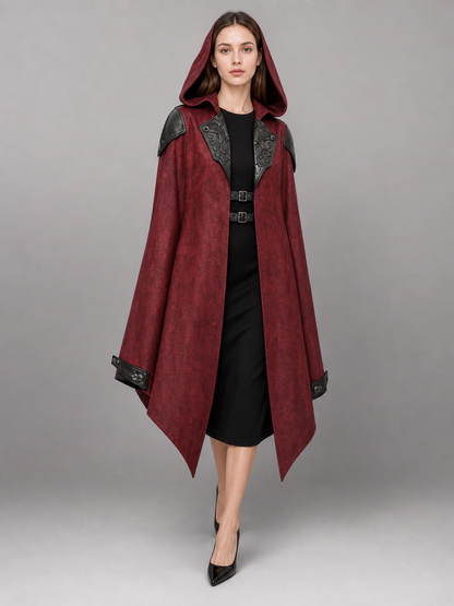 Burgundy Gothic Hooded Costume Cloak
