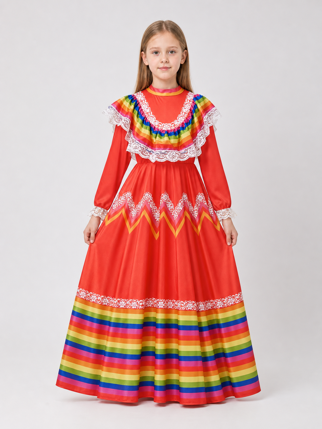 Folk Dress with Ruffles and Rainbow Inserts