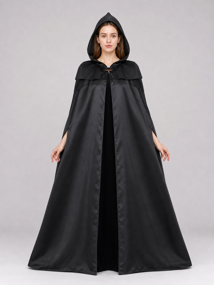 Black Hooded Cloak with Necklace