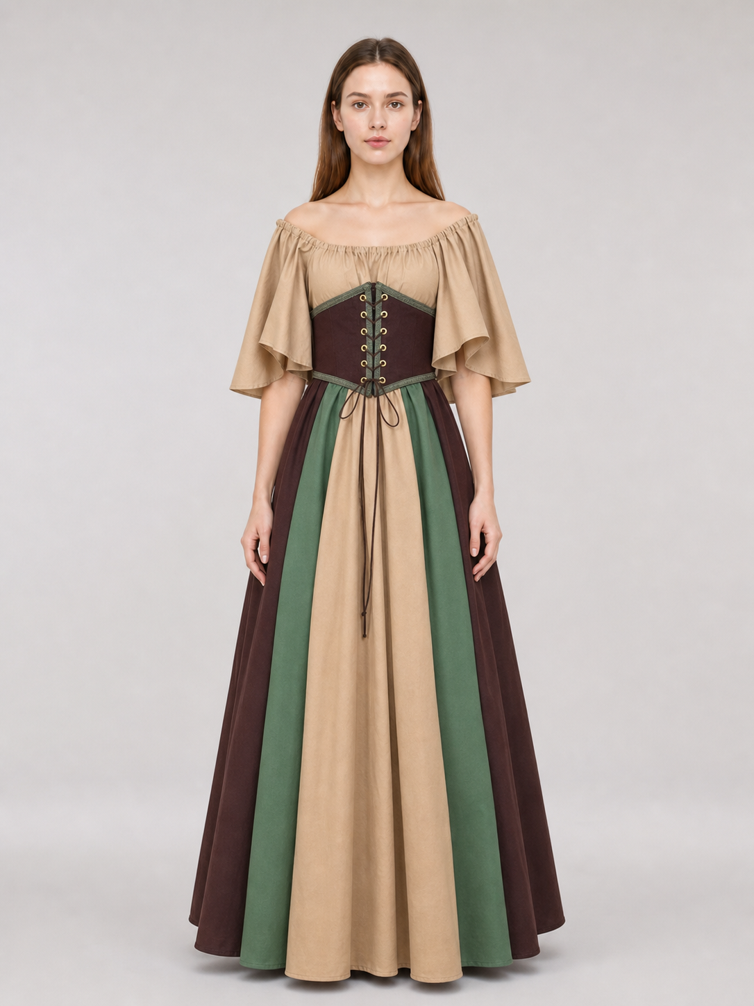 Medieval Dress with Corset Lacing and Ruffles