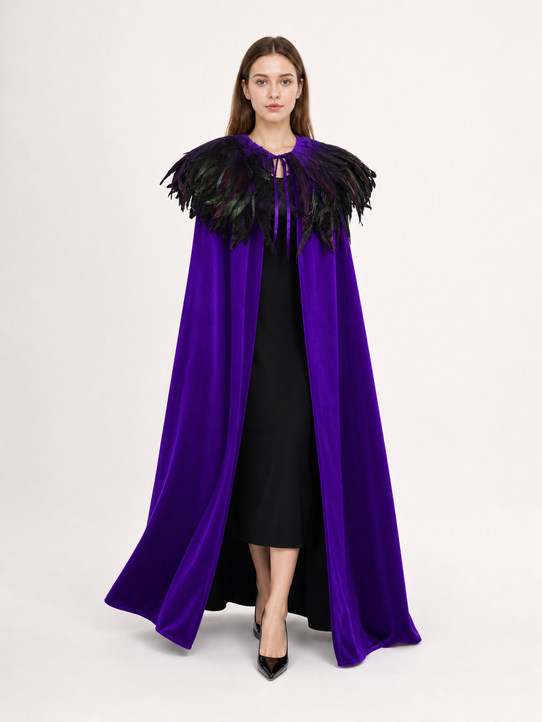 Purple Carnival Cloak with Feather Trim