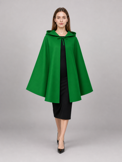 Green carnival cloak with hood, long