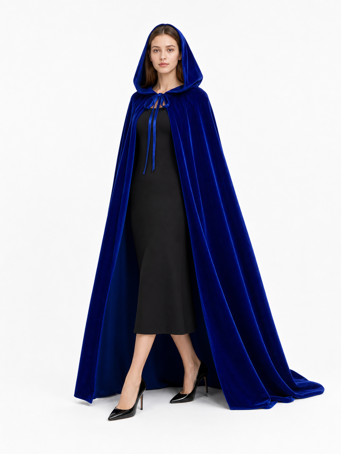 Long Blue Hooded Carnival Cape