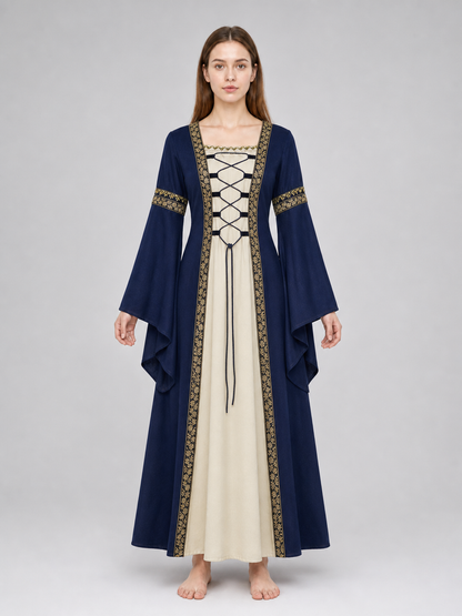 Long medieval dress with flared sleeves