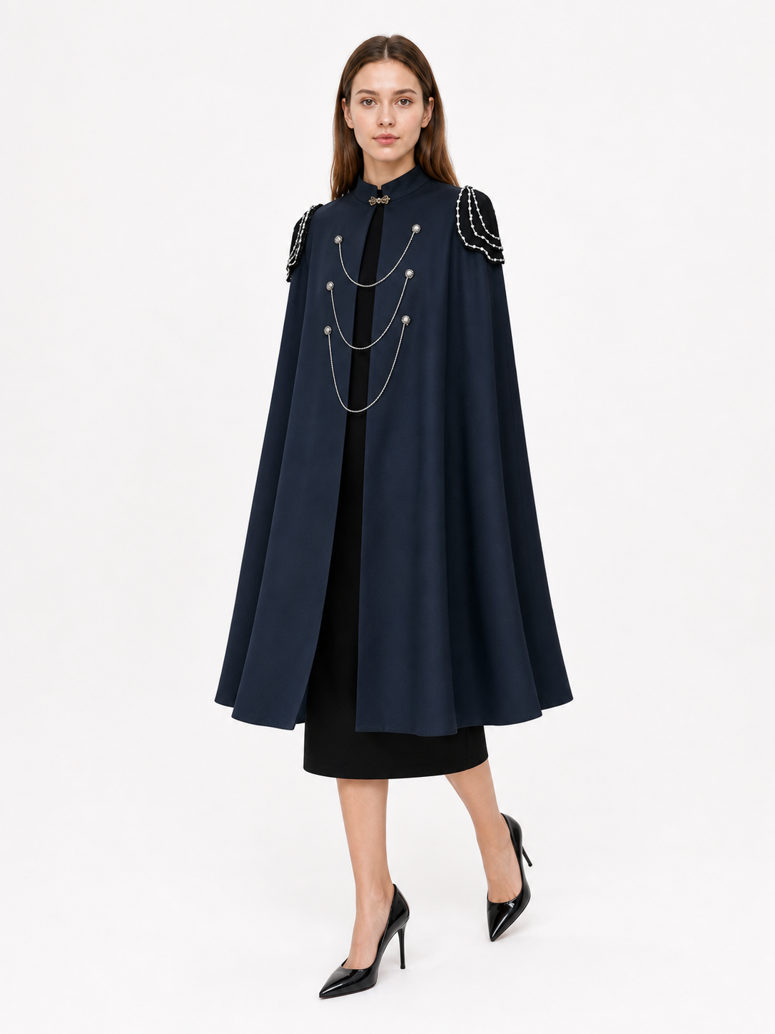 Dark Navy Carnival Cloak with High Collar