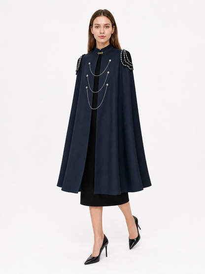 Dark Navy Carnival Cloak with High Collar