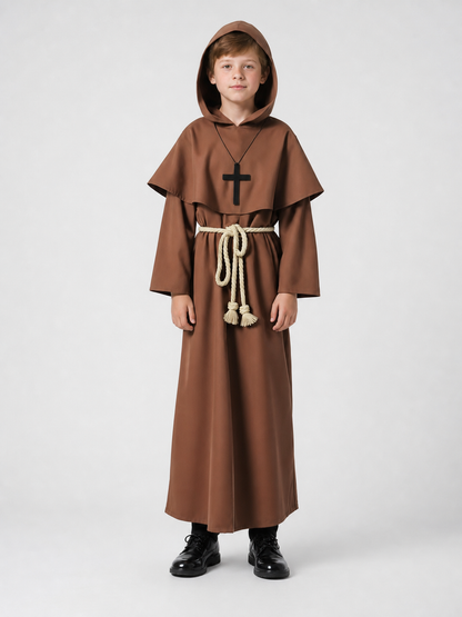 Brown hooded costume with cross
