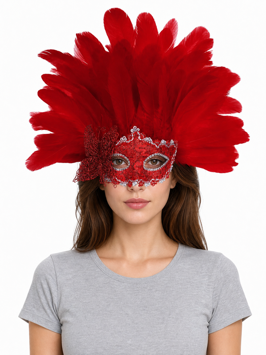 Carnival Headpiece with Red Feathers