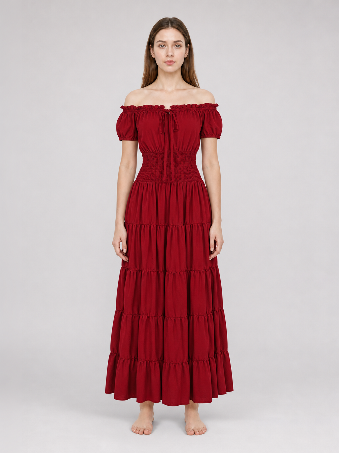 Medieval-Style Dress with a Tiered Skirt