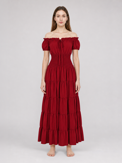 Medieval-Style Dress with a Tiered Skirt