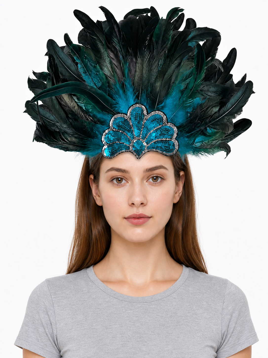 Feather Headpiece with Turquoise Sequins