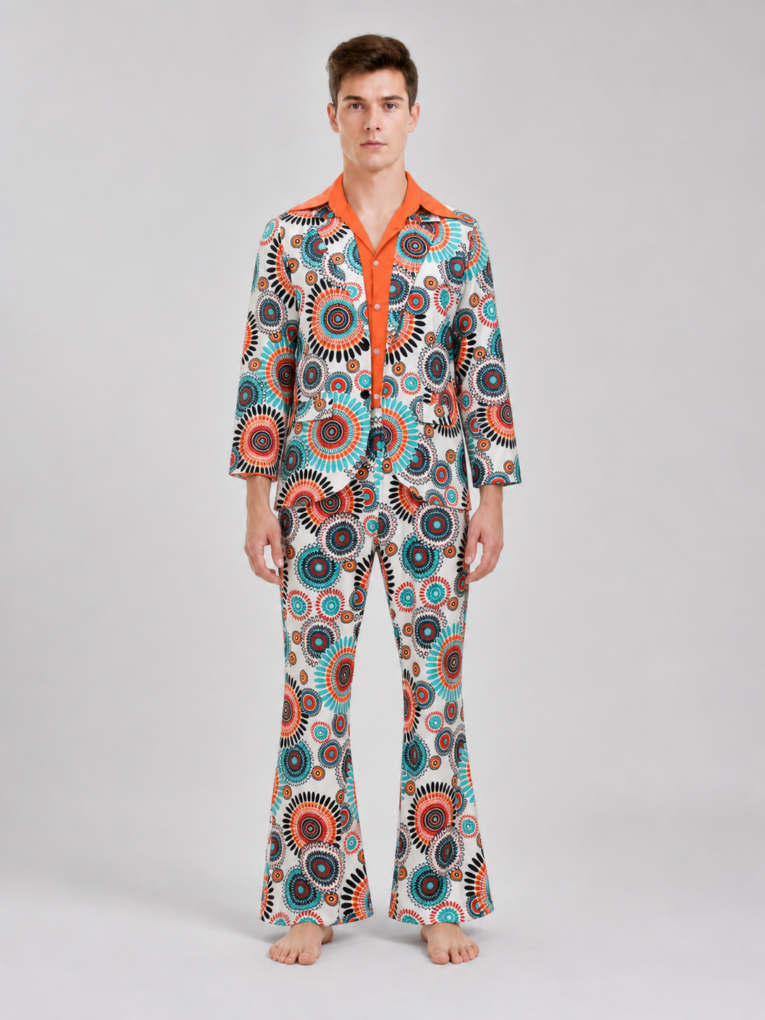 Disco Outfit with Geometric Print: Shirt and Pants