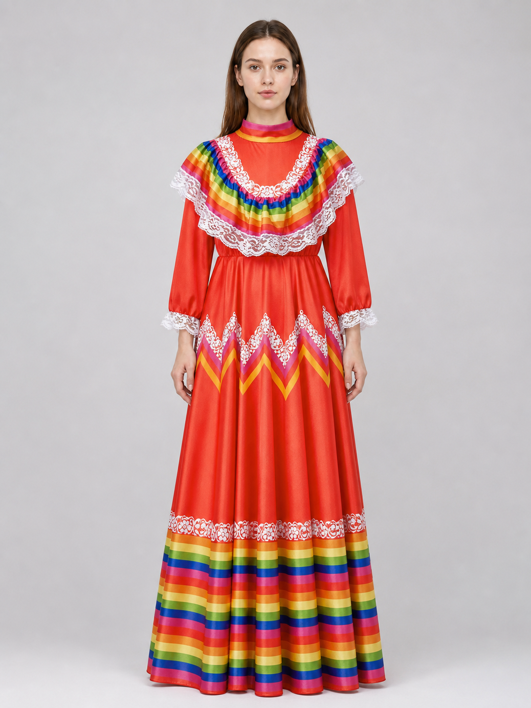 Folk Performance Dress with Long Sleeves