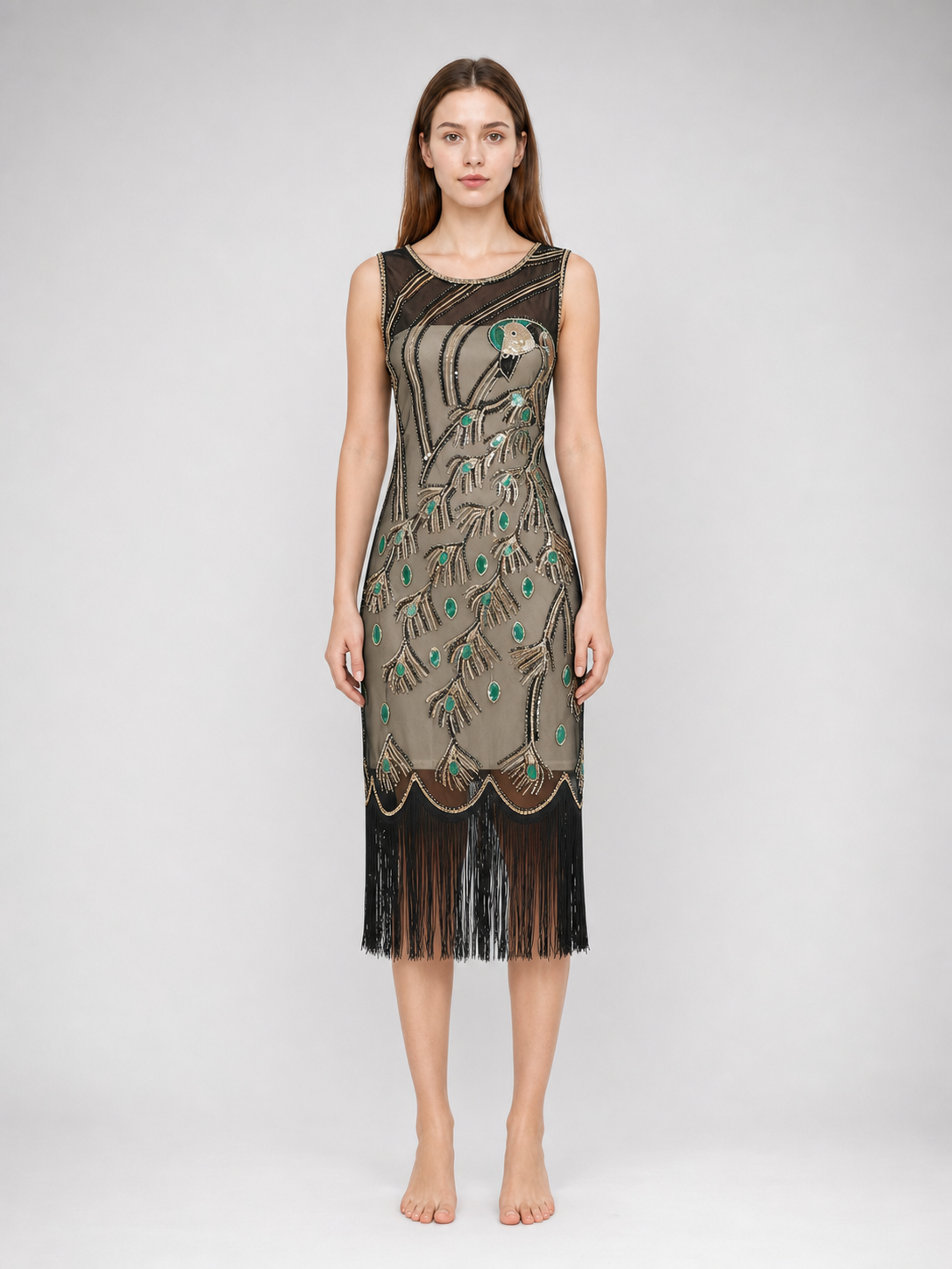 Gatsby-style dress with fringe and sequins