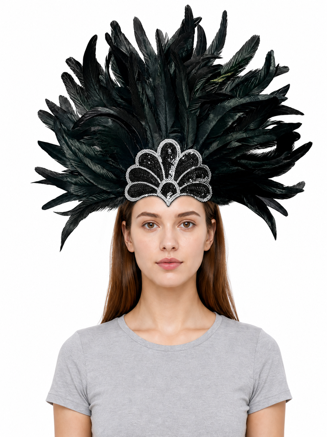Black Feather and Sequin Headpiece
