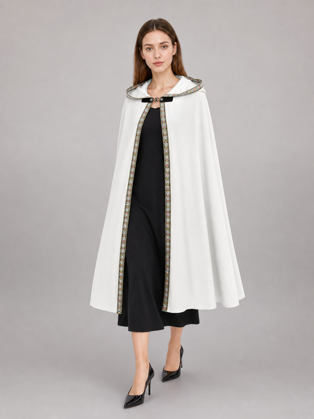 White Medieval Hooded Costume Cloak