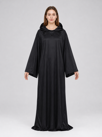 Dark fantasy costume with hood and axe front view