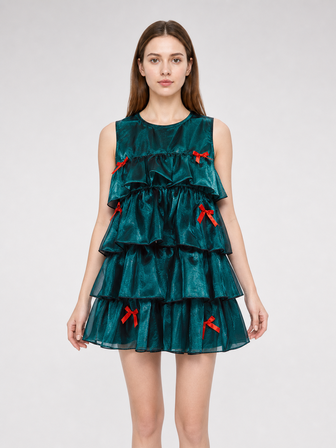 Christmas Tree Carnival Dress with Tiered Ruffles
