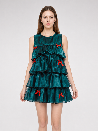 Christmas Tree Carnival Dress with Tiered Ruffles