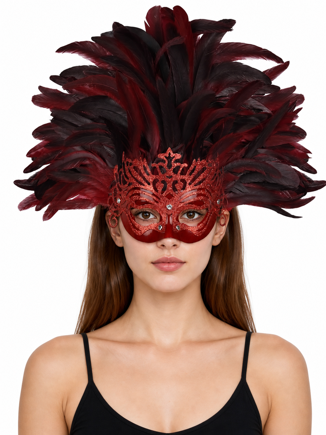 Carnival headpiece with feathers and mask