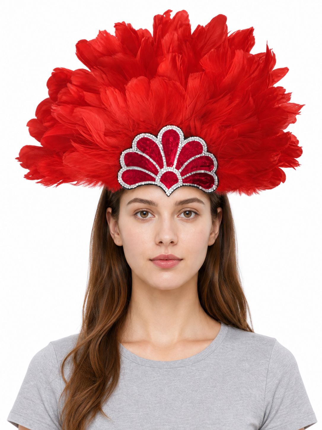 Carnival Headband with Red Feathers and Glitter