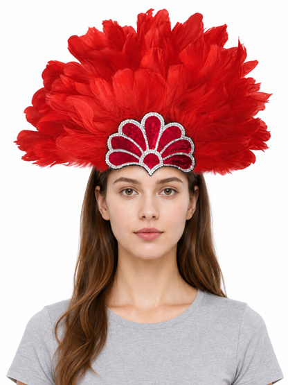 Carnival Headband with Red Feathers and Glitter