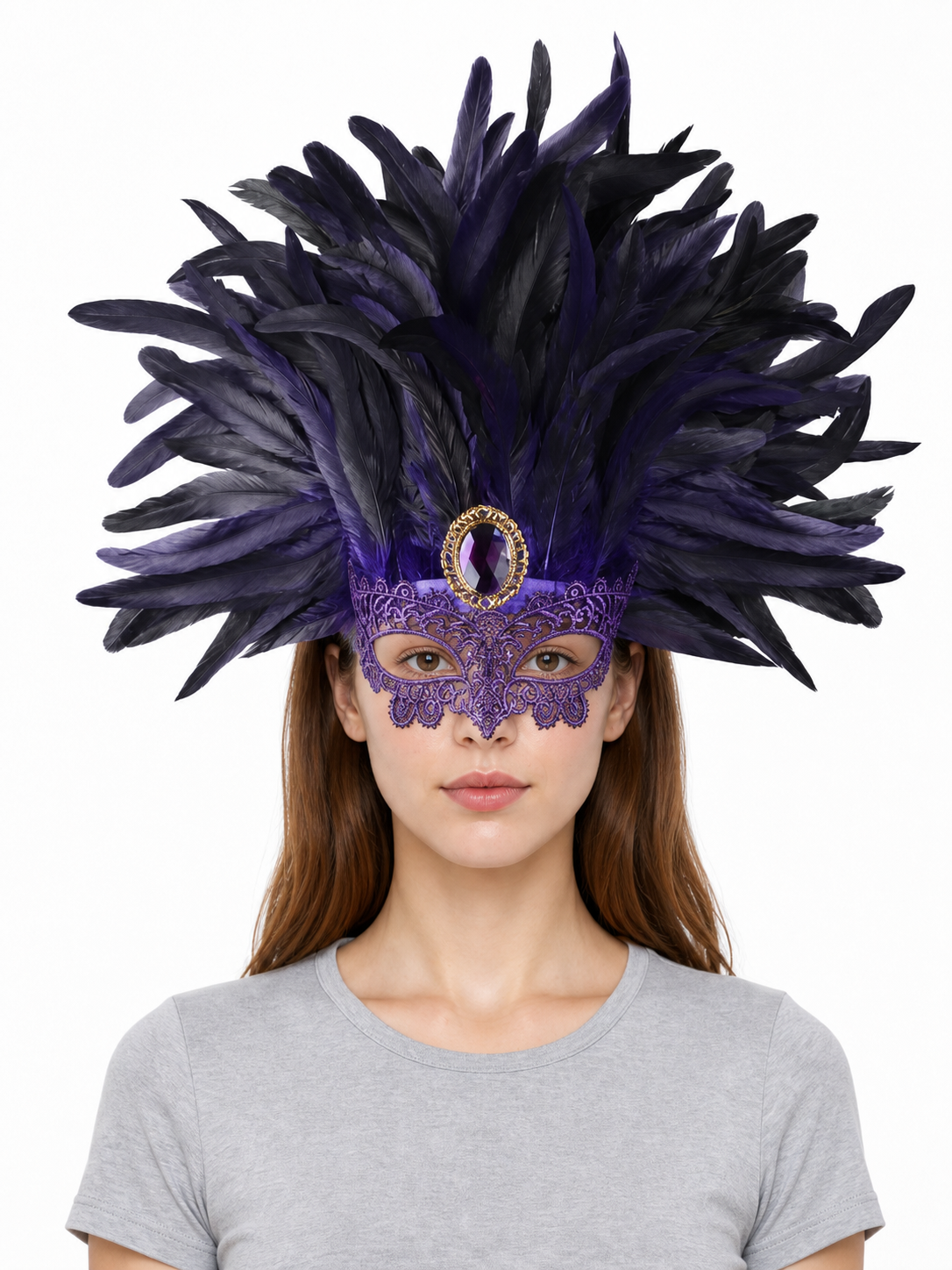 Carnival Feather Headpiece with Mask